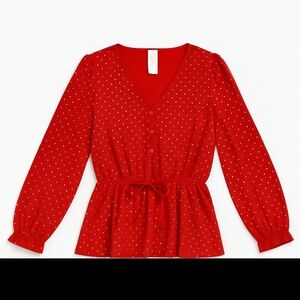 EUC Heartland Arrow Girls Valentines Top Size 14 Red With Gold Glitter Hearts